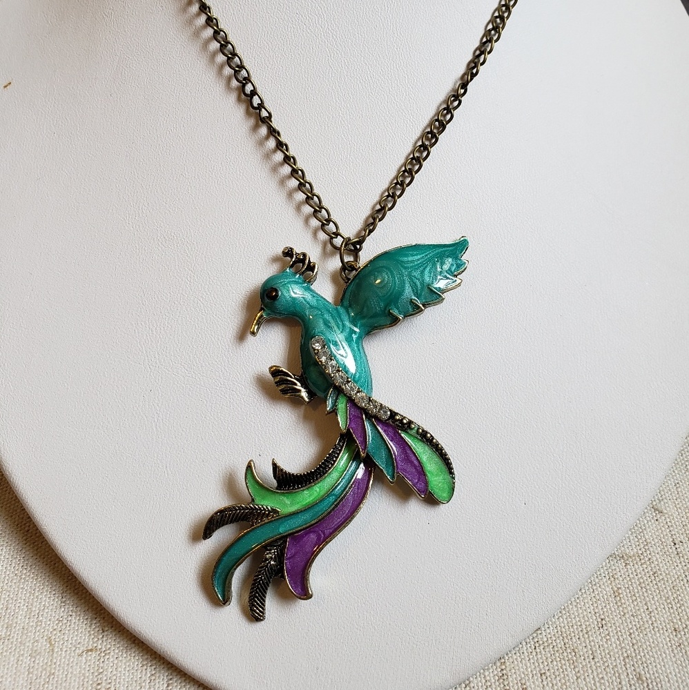 Vintage Multi-Colored Phoenix Pendant Necklace
